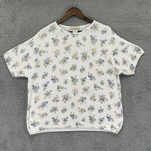 Donnkenny Classics Top Women L White‎ Floral Knit Textured Made in USA i48